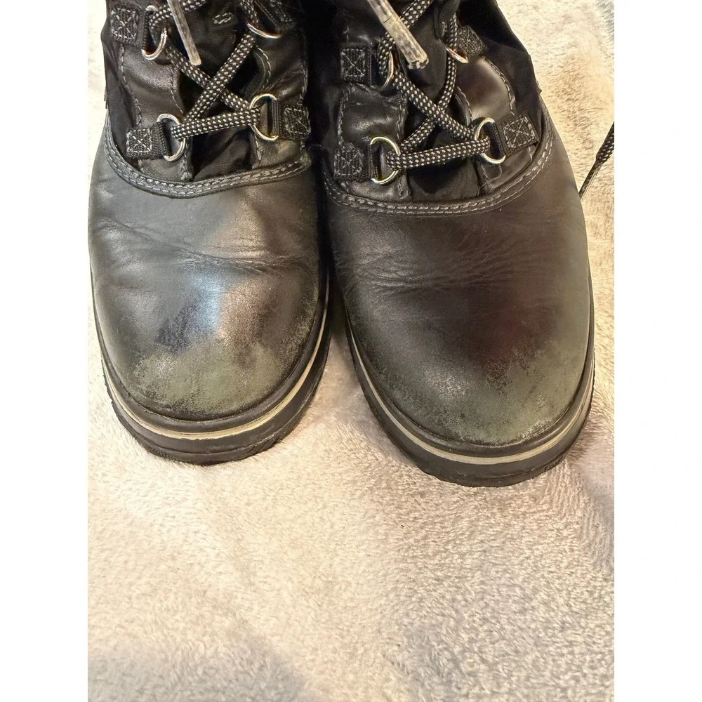 Coach Black Signature Monogram Leather Nylon Snow Winter Boots Mid-Calf Womens‎
